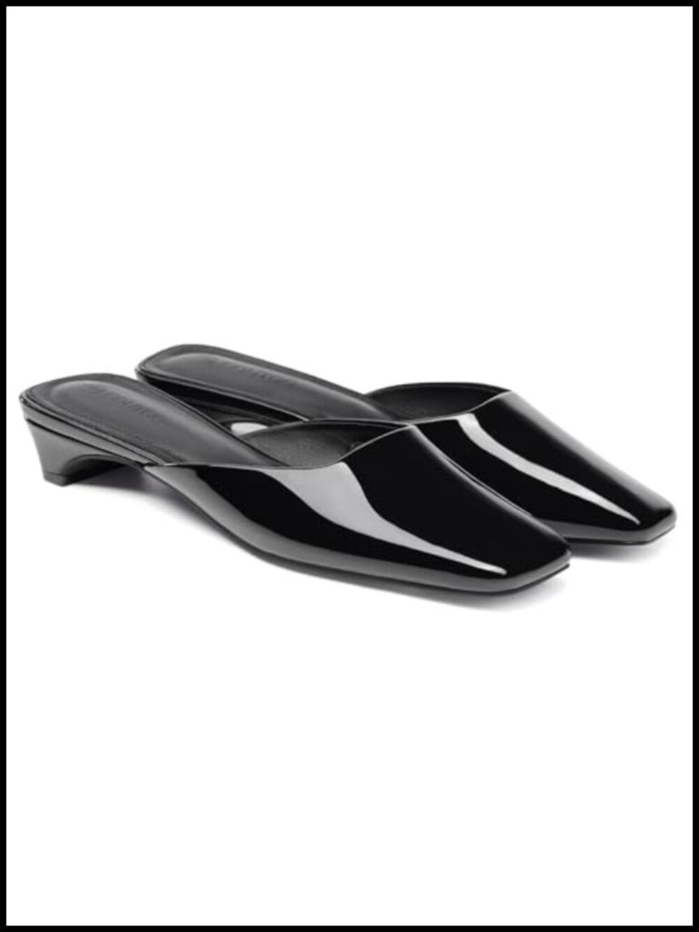 Women's Square Toe Low Kitten Heel Mules Faux Leather Slip On Dress Shoes